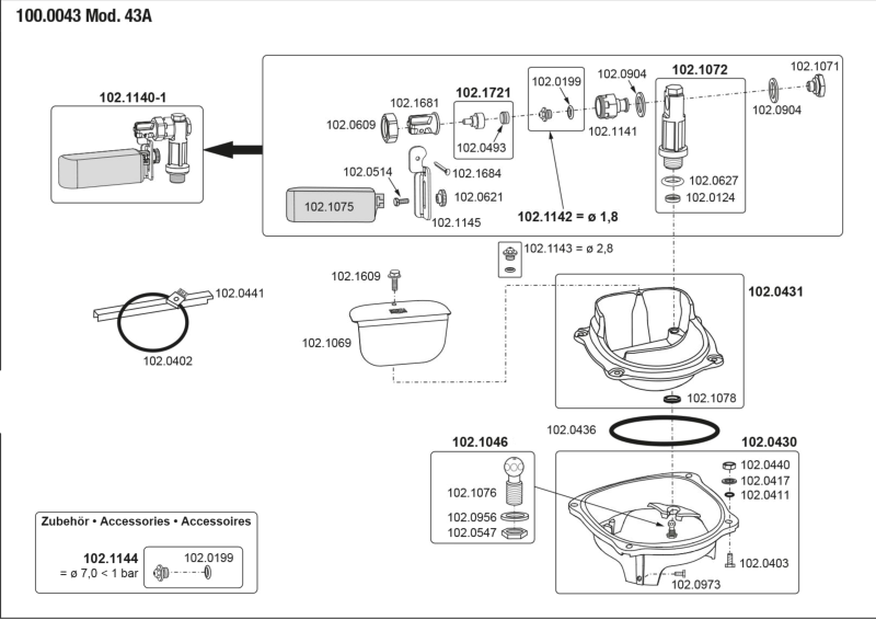 Ersatzteile Mod. 43A und 43A-SIBIRIA (neues Modell ab 08.2023)