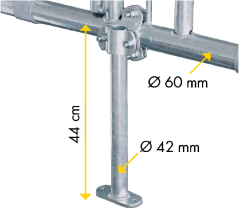 Mittelstütze 460 mm mit Bodenplatte und Querschelle