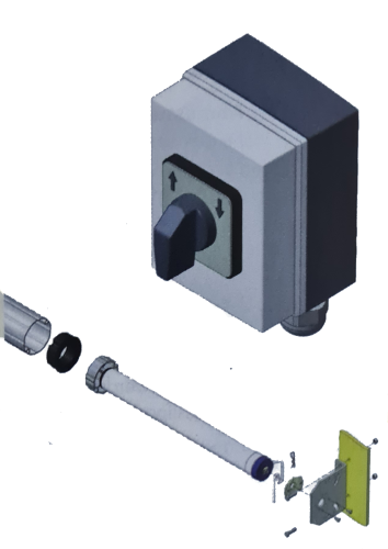 Elektro-Antrieb mit 230 Volt Rohr-Motor (16 s/m) und Drehschalter mit Selbst-Haltefunktion