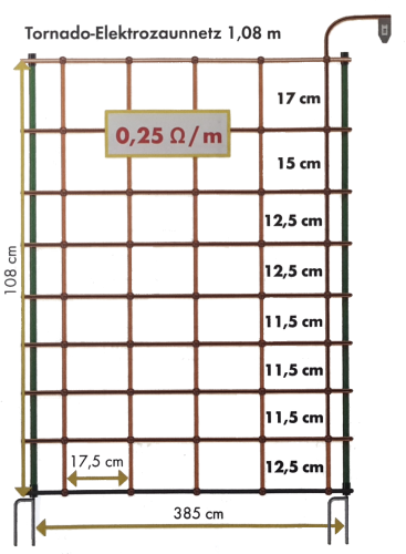 Tornado Elektrozaunnetz orange, h=108 cm Doppelspitze, 50 m
