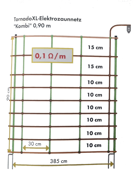 Elektrozaunnetz Tornado XL Kombi 0,90 m, mit Doppelspitze, 50 m