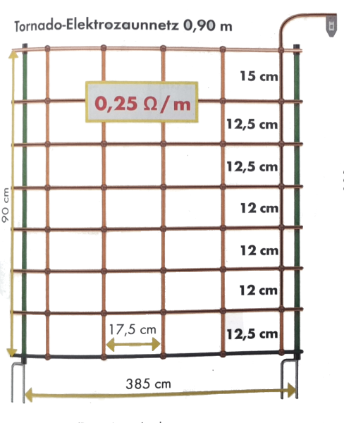 Tornado Elektrozaunnetz orange, h=90 cm, Doppelspitze, 50 m