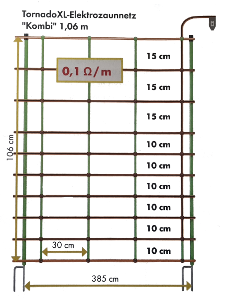 Tornado XL Kombi, Elektrozaunnetz mit Doppelspitze 1,05 m, 50 m