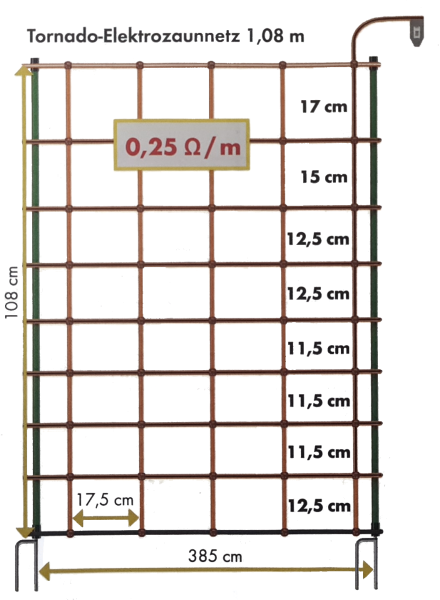 Tornado Elektrozaunnetz orange, h=108 cm Doppelspitze, 50 m